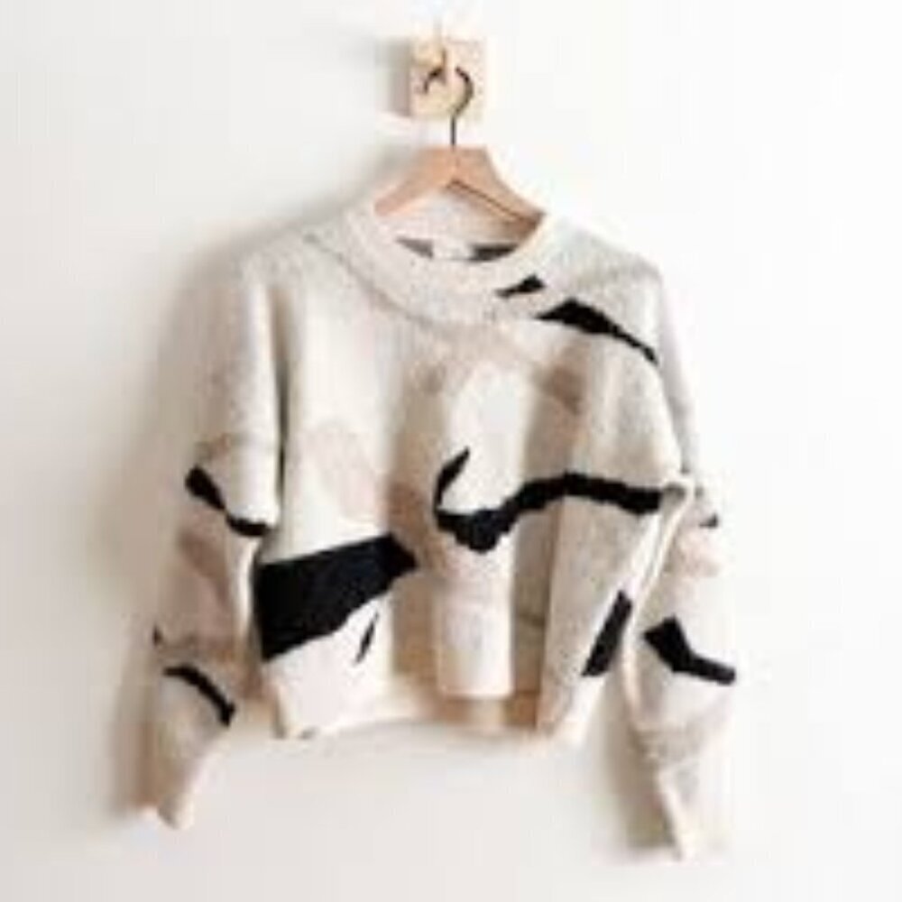 Chic Y2K Dreamers by Debut Womens Sz Small Cream Tan Black Coastal Gma Sweater
